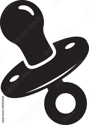 Black silhouette of a baby pacifier or soother with a rounded nipple and a shield infant child also transparent background