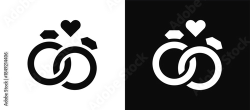 Wedding Rings icon set black and white