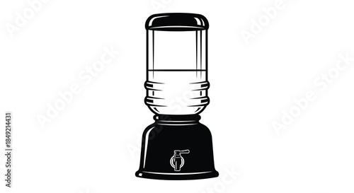 A vintage style camping lantern design rendered in a striking black and white silhouette