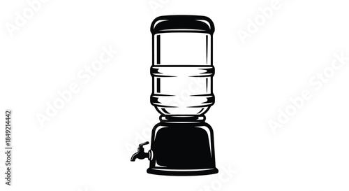 A vintage style water cooler illustration with a spigot presented as a striking silhouette
