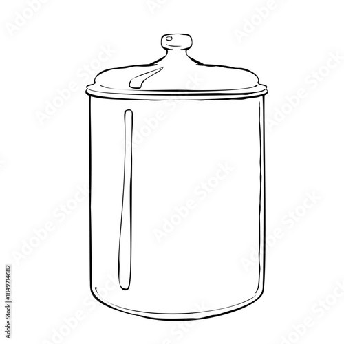 Hand drawn kitchen canister with lid minimal black line art storage jar container icon isolated on white