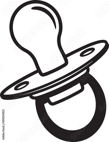 Outline of a baby pacifier with a rounded nipple and a circular shield, a symbol of infancy and comfort also transparent background
