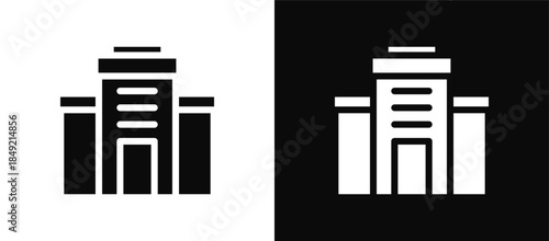 Office Building icon set black and white
