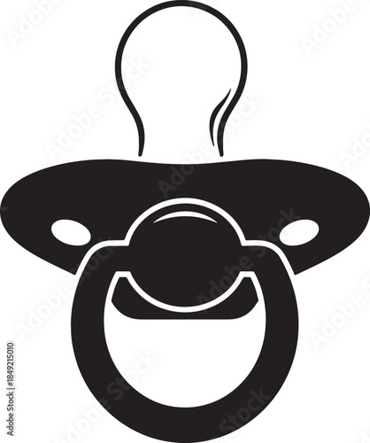 Solid black silhouette of a baby pacifier with a prominent nipple and a circular shield, representing early childhood and care also transparent background