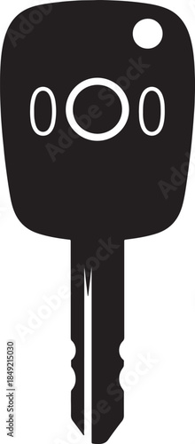 Stylized black silhouette of a car key with three distinct buttons on the fob and a serrated metal blade, representing access and security also transparent background