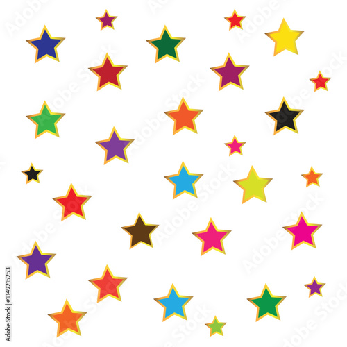 Colorful Star Pattern Background - Vibrant Multi-Colored Scattered Stars Vector Illustration for Celebration, Birthday, and Kids Party Design.