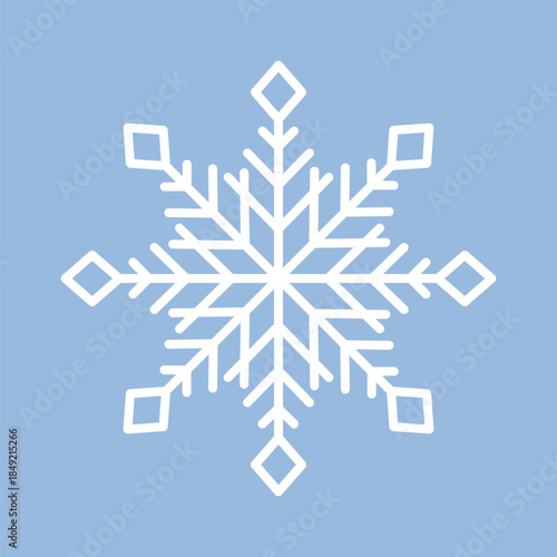 Snowflake, icy crystal icon. Snow flake sign, geometric frozen shape. Cold winter weather, season. Festive holiday decoration ice cool element, decor. Flat vector illustration