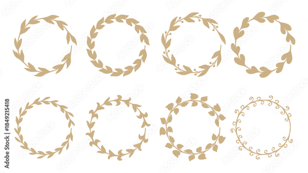 Obraz premium Gold Leaves Circle Border Vintage Collection Botanical Wreath Frame Design Elements.Vector Set