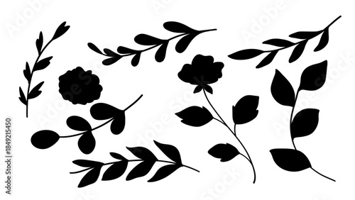 Silhouette Plants and Flowers Vintage Beauty Bundle Decoration Design Elements.Vector Art