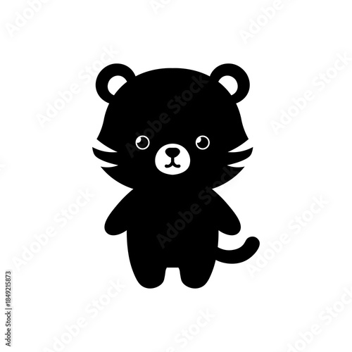 Cute cartoon cat illustration with black colors isolated on white background