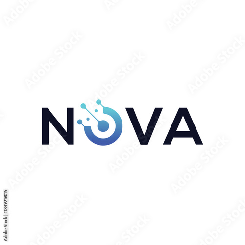 typography text nova logo design template, connection digital technology internet concept vector icon