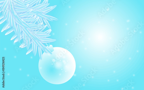 Minimalist Christmas Tree Branch with Ornament, Light Blue & White