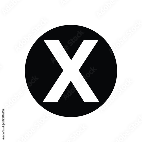 Letter X logo icon in black circle, cancel button vector symbol, close delete sign for UI UX design, bold alphabet graphic element isolated on white background.