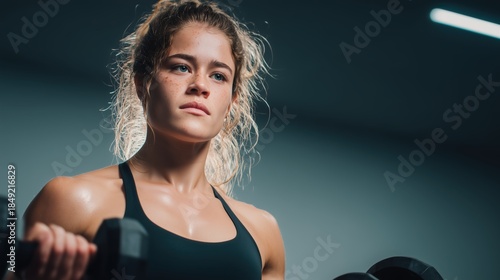 Woman Lifting Dumbbells in Gym