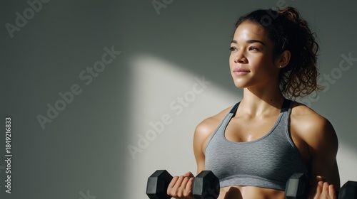 Woman Exercising with Dumbbells in Natural Light