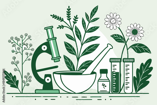 Botanical Science and Herbal Medicine Laboratory Illustration