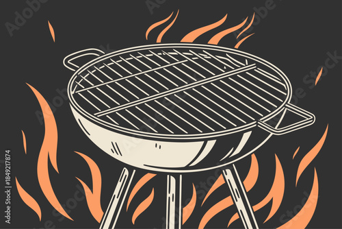 Classic BBQ Grill with Flames Illustration