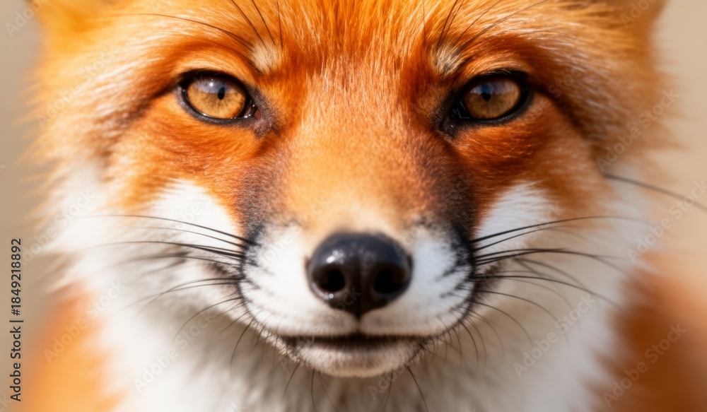 Fototapeta premium Captivating close-up of a curious red fox basking in the warm sunlight