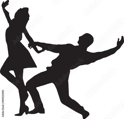 Silhouette of Couple Performing Dramatic Latin or Tango Dance Move
