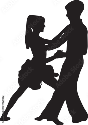 Silhouette of Young Couple Dancing Salsa or Jive Partner Dance Vector
