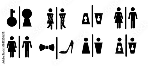 Restroom or bathroom for man and woman to peeing. Funny vector WC pictogram icon or sign. World toilet day. Stickman bath room. Unisex. Clean the toilets