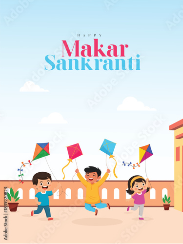 Makar Sankranti greeting design with kites and festive mood