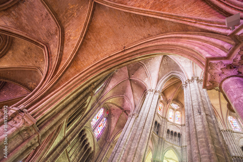 Vaults and arches inside the cathedral in Bourges - France