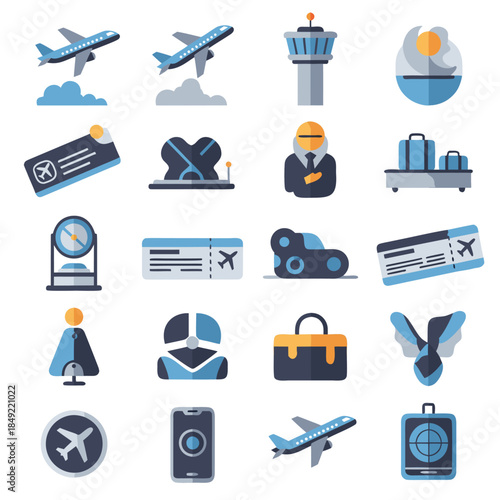 Collection of Airplane and Airport Related Icons.