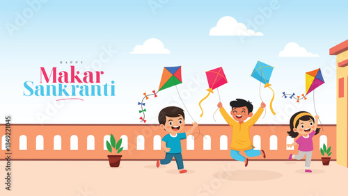 Makar Sankranti greeting design with kites and festive mood