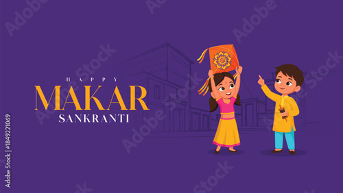 Makar Sankranti greeting design with kites and festive mood