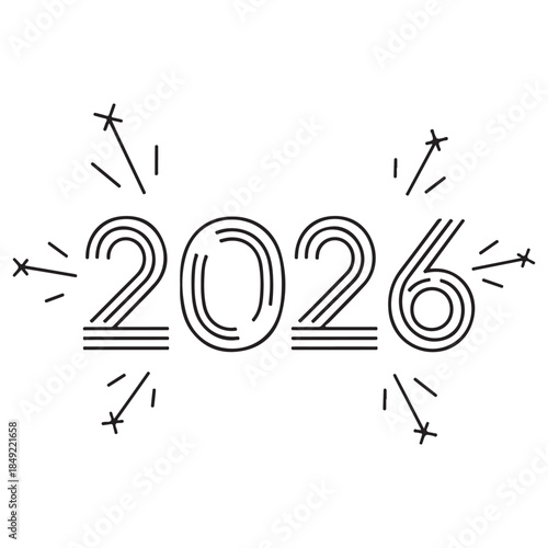 Graphic Black Line Art 2026 Design with Festive Sparkle Elements