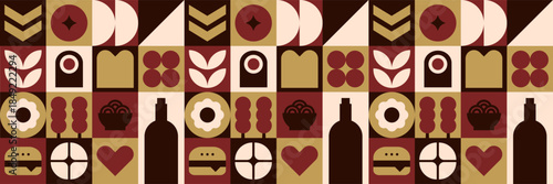 Modern food pattern mosaic with  abstract fast food kitchen background.