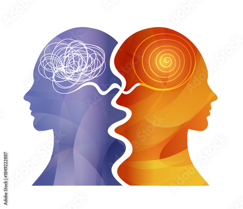 Bipolar disorder mental health concept with contrasting mind states in human profiles