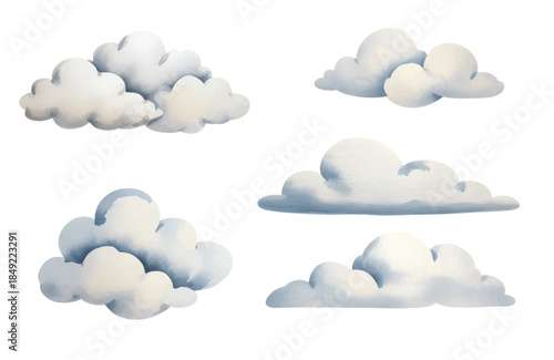 Soft hand-painted watercolor clouds floating pastel sky.