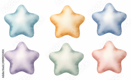 Soft pastel watercolor star set with a gentle nursery mood.