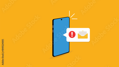 Phone notifications. Smartphone with new mail vector illustration on isolated background. Reminder message, sign business concept
