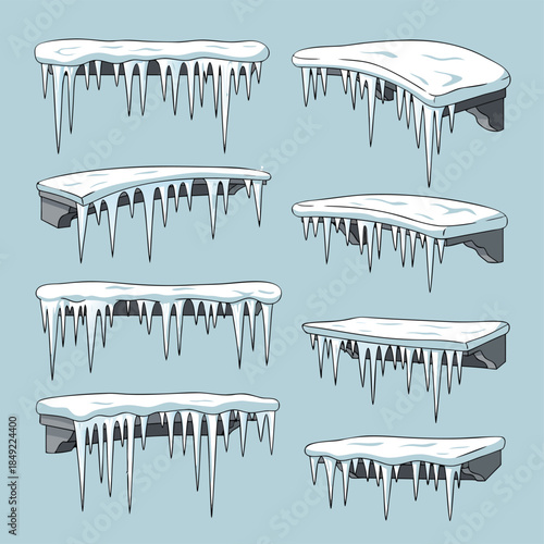 Collection of Icicles Hanging from Roof Edges.