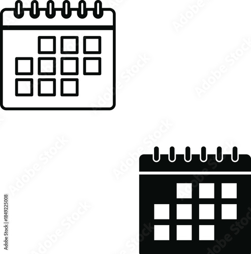 Simple black and white calendar icons with spiral binding shown