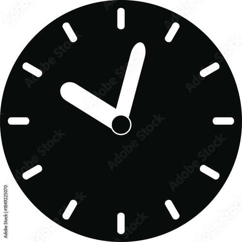 Simple black and white clock face showing approximately ten past two