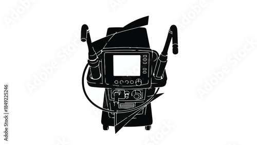 Medical device equipment with screen and cables, modern healthcare technology illustration for hospital or clinic use