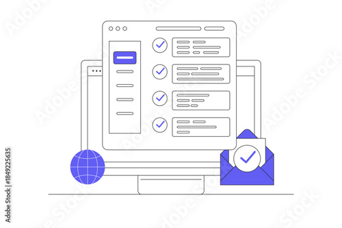 Web UI Interface. Data analysis, SEO Optimization dashboard and business financial report. PC or website SEO investment screen. Technology Analysis KPI Data Dashboard. Flat Cartoon Vector Illustration