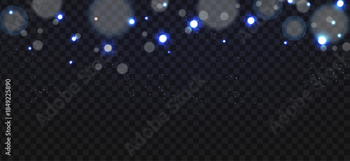 Cool blue bokeh particles with soft floating dust overlay isolated on transparent background