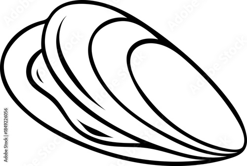 Hand-drawn black and white icon of an oyster, sketch style illustration of underwater marine life. Simple doodle for ocean themes and seafood restaurant concepts