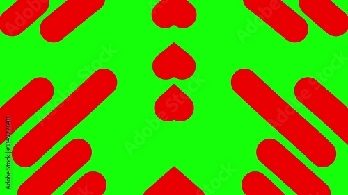 Animated red decorative lines is moving. Mirror reflection. Linear background. Looped video. Vector illustration isolated on green background.