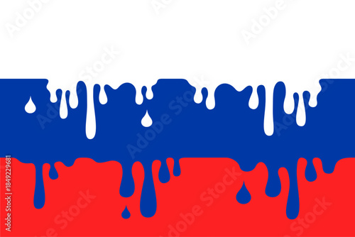 Melting flag of Russia as metaphor of decline, decay, fail, disintegration and decomposition of Russian country. Vector illustration.