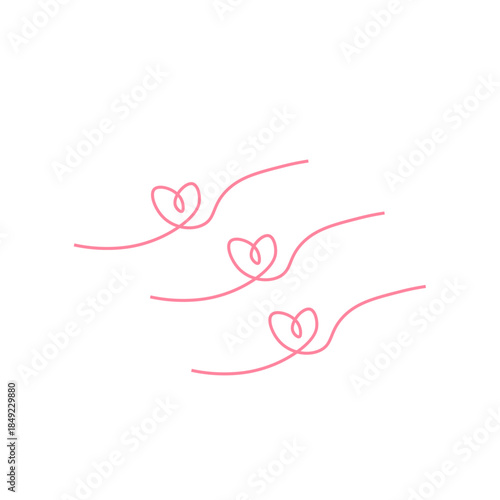 Three pink heart-shaped lines are arranged diagonally in a minimalist, soft style.