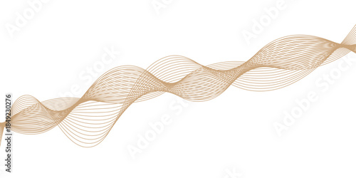 Abstract golden wave and wooden spoon kitchen utensil design pattern with a traditional brown wood texture and blue line art illustration isolated on white background