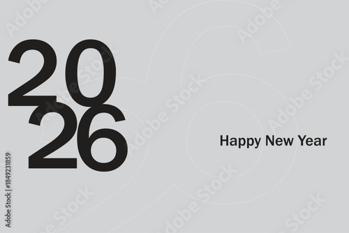 Happy new year 2026 greeting card with black text on light blue background