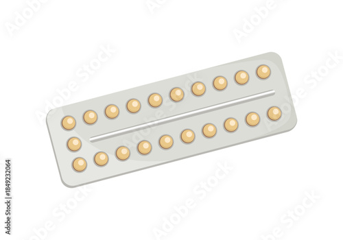 Blister of oral contraceptive pills isolated on white background. Vector cartoon flat illustration. 