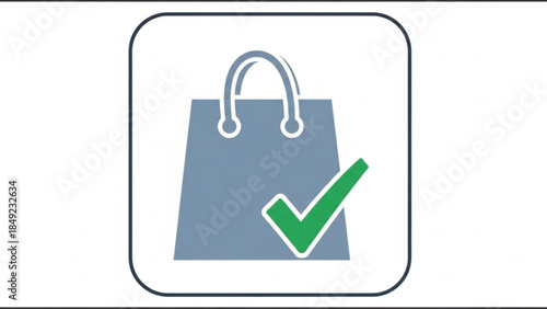 Shopping Bag with Green Checkmark Icon Isolated on White Background